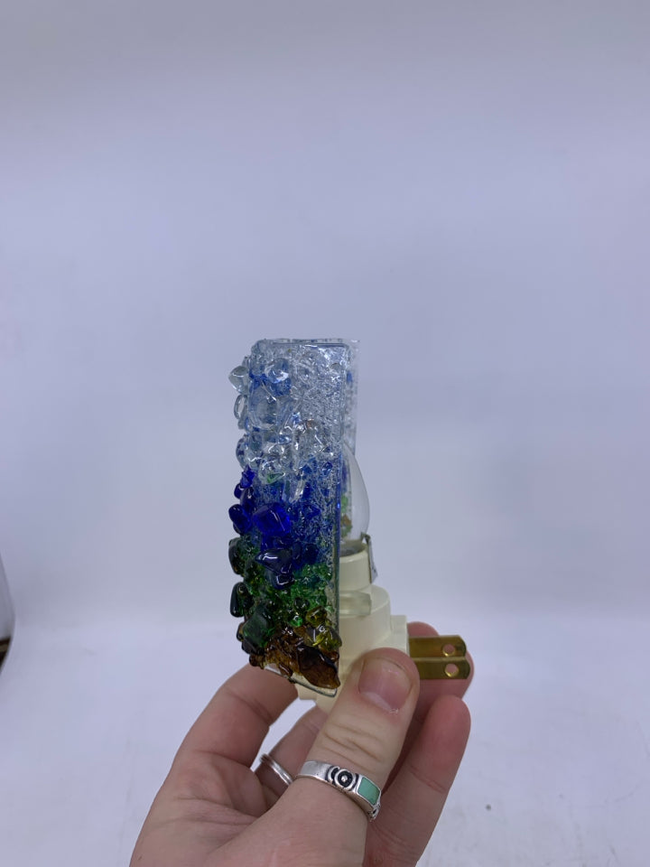 BLUE,GREEN, BROWN TEXTURED FUSED GLASS.