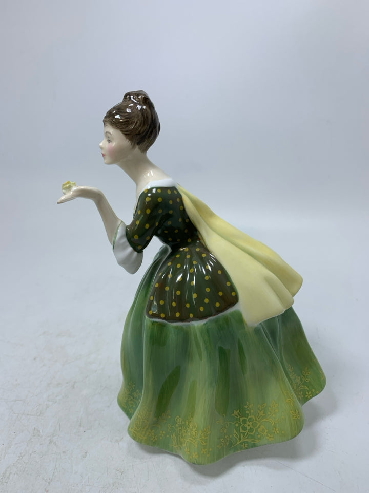 VTG LADY W/ ROSE GREEN DRESS "FLEUR" FIGURINE.