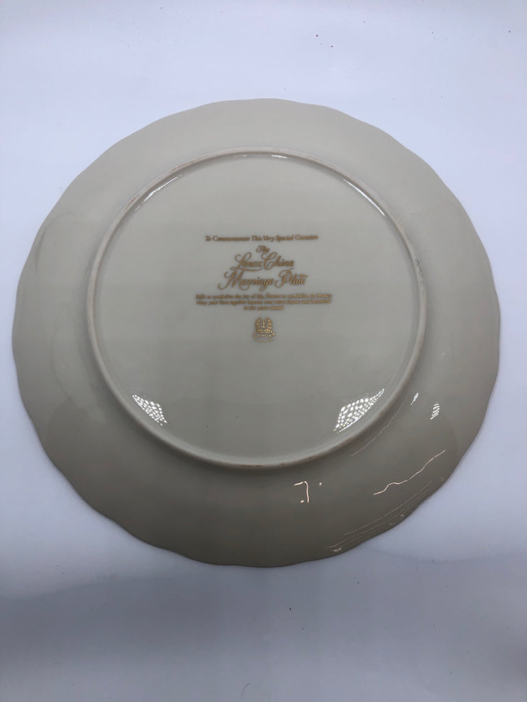 WEDDING BELLS SERVING PLATE W/GOLD RIM.