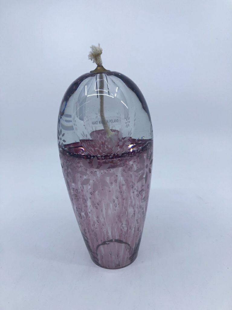 PINK GLASS OIL LAMP.