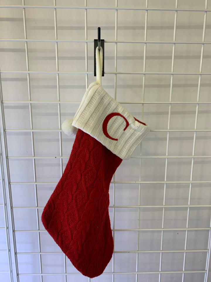 "C" KNIT STOCKING RED/WHITE.