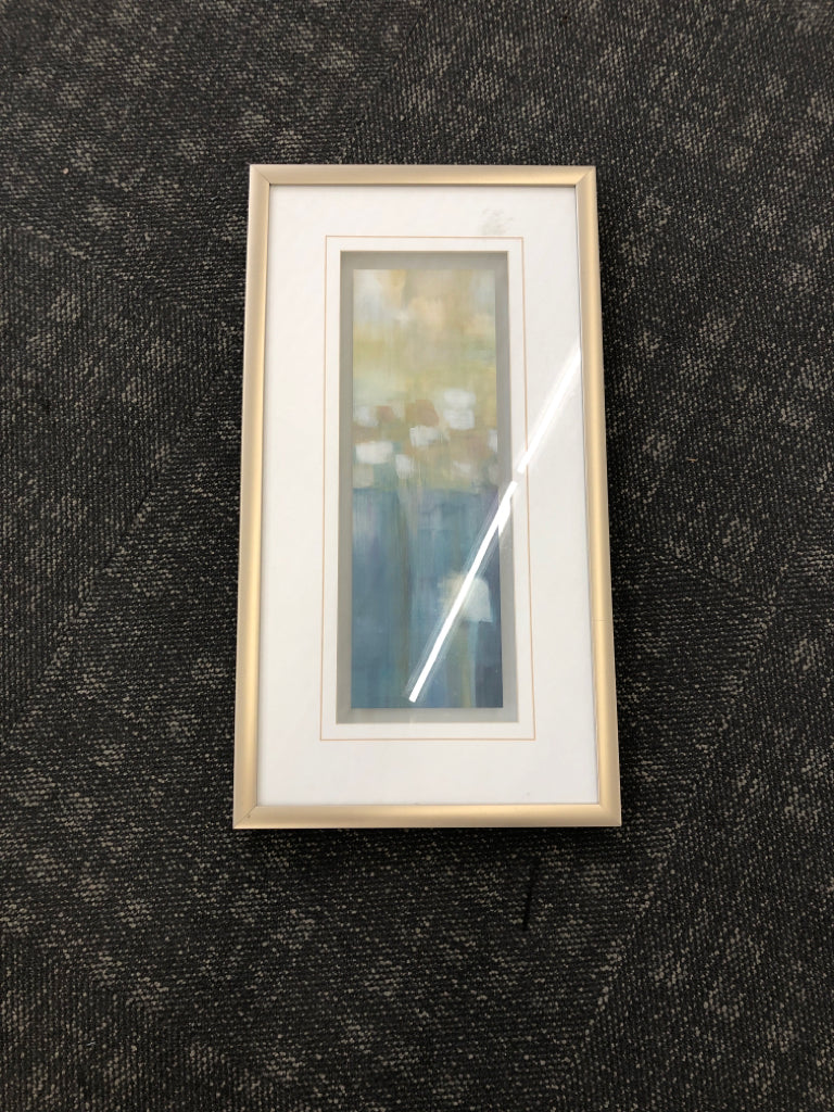 WATER COLOR ABSTRACT FLORAL WALL ART IN SILVER FRAME.