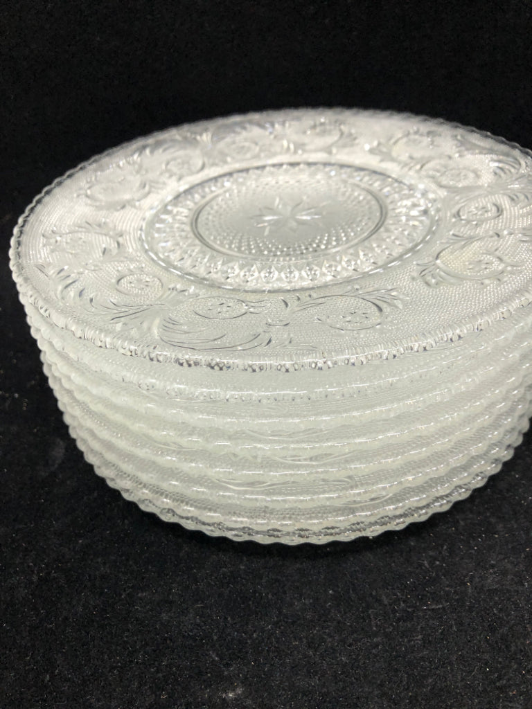 10 SANDWICH PATTERN GLASS LUNCH PLATES.
