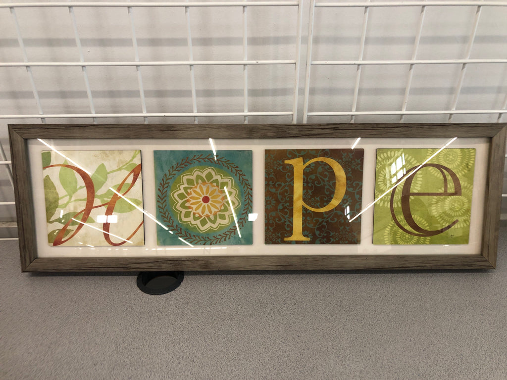"HOPE" TILE FRAMED WALL-HANGING.