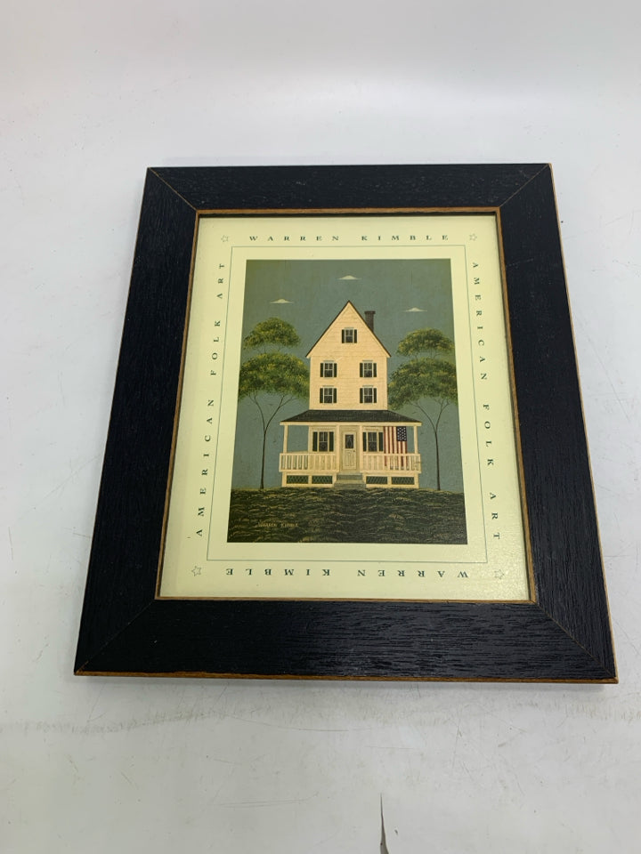 WHITE FARM HOUSE W/ FLAG WALL HANGING.
