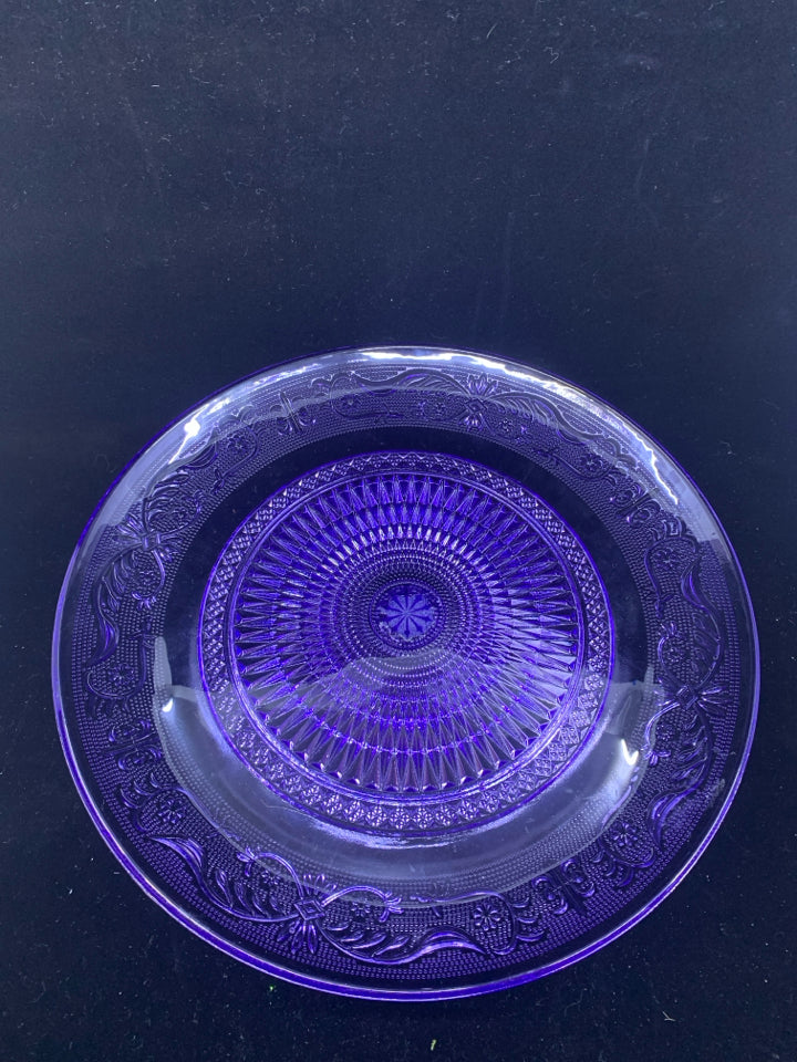 NEW TINTED PURPLE GLASS FOOTED CAKE DISH.