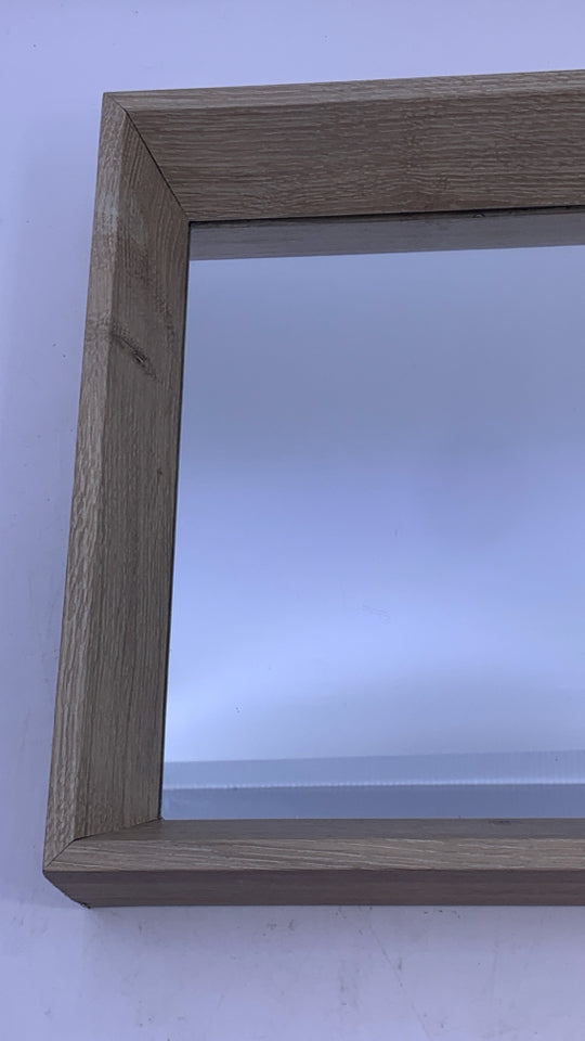 SMALL WHITE WASHED FRAME MIRROR.