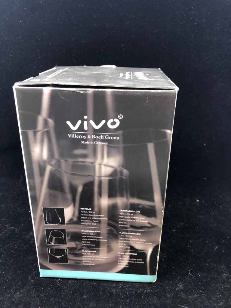 NIB VIVO 4 CHAMPAGNE FLUTES.