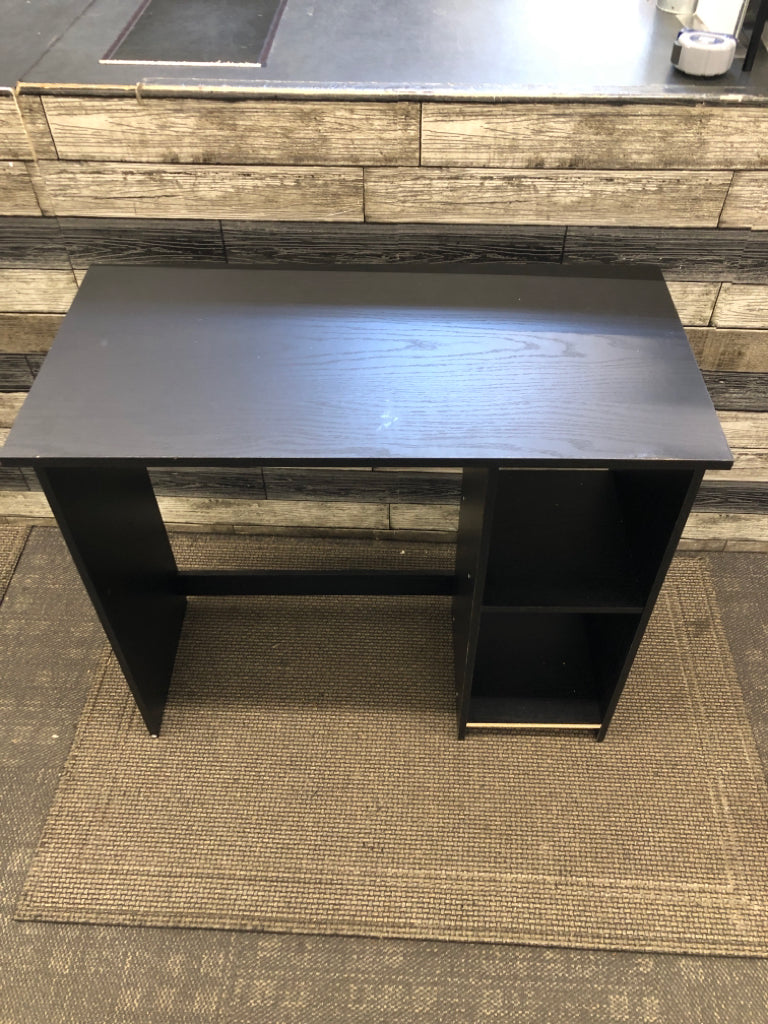 SMALL BLACK DESK W/2 CUBBIES.