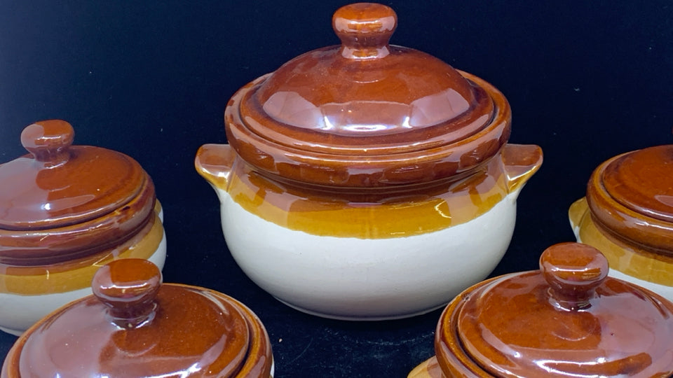 5PC SOUP AND BOWL CROCK SET W/LIDS.