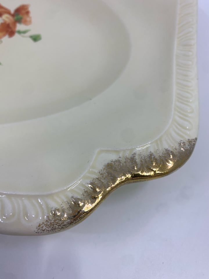 VTG RECTANGLE PLATTER W/ORANGE FLOWER GOLD EDGE DETAIL.