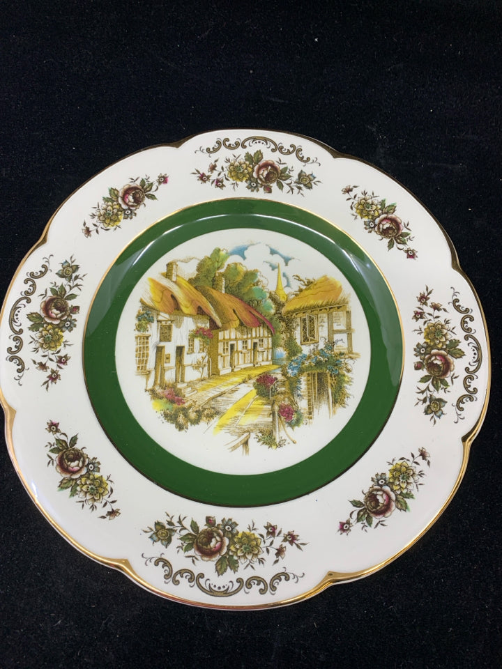 VTG VILLAGE W BROWN ROSES WALL PLATE.