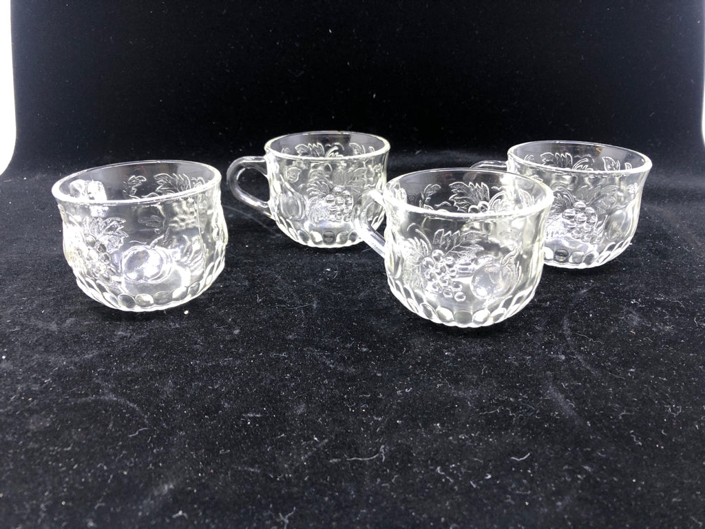 4 GLASS FRUIT CUT GLASS CUPS.