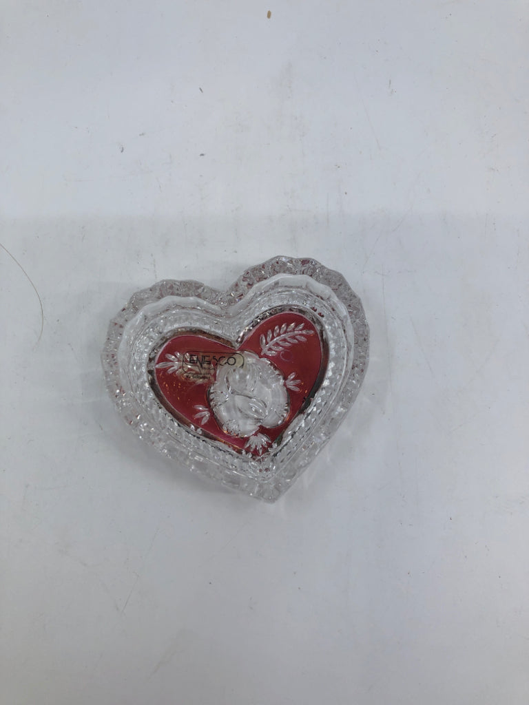 ENESCO RED AND CLEAR HEART DISH.