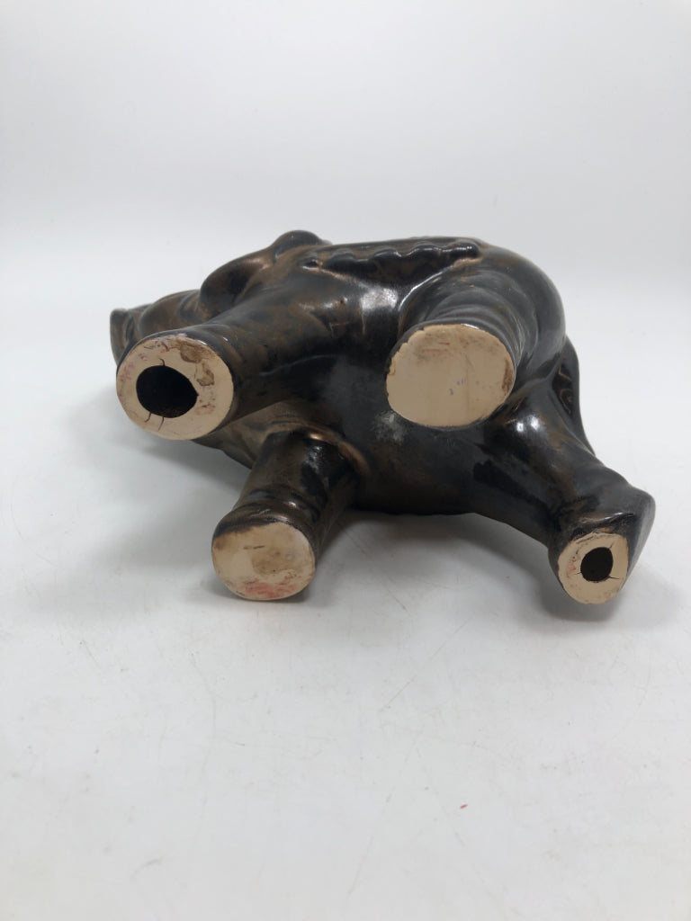 GREY W/GOLD PAINTED CERAMIC ELEPHANT.