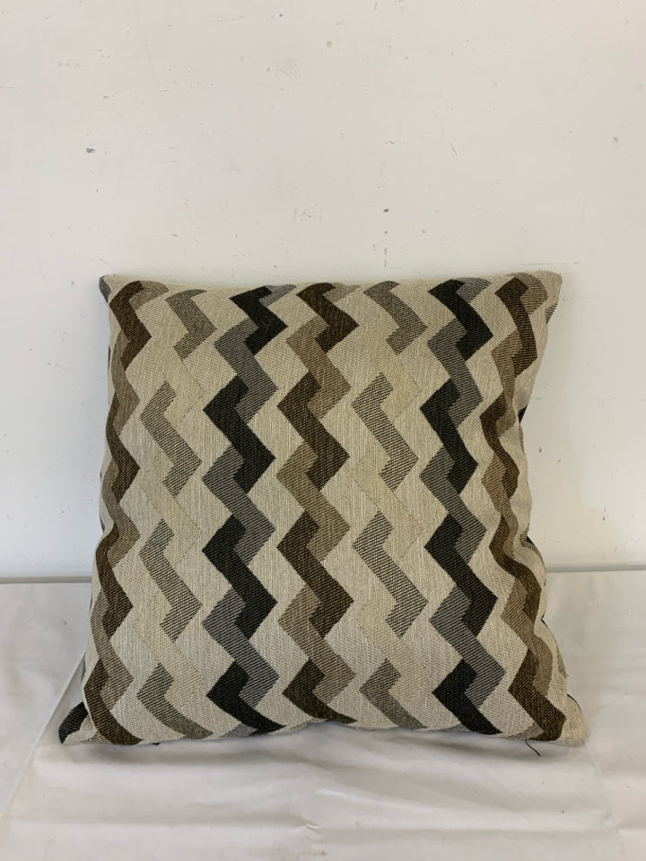 BROWN GREY ZIG ZAG PATTERN PILLOW.