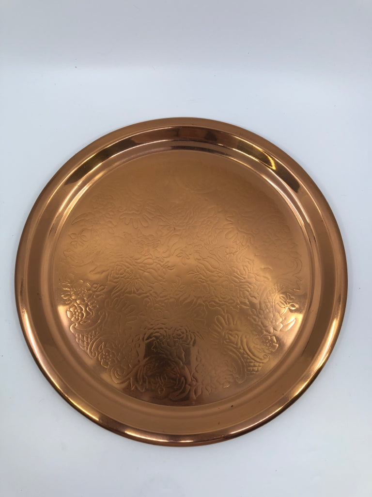 COPPER EMBOSSED FLORAL TRAY.