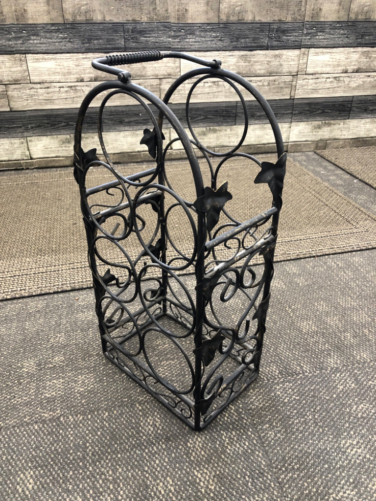 BLACK METAL ARCH SHAPED WINE RACK.