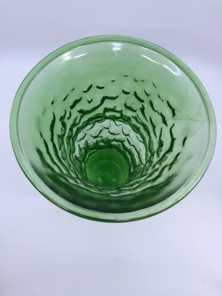 VTG LARGE TEXTURED GREEN GLASS VASE.