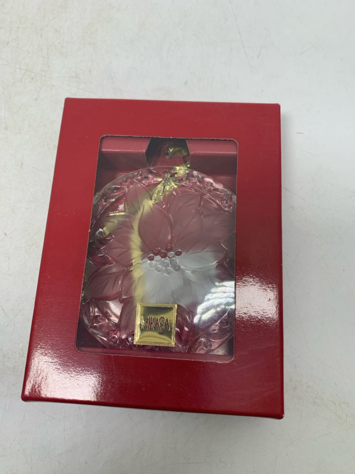 NIB MIKASA POINSETTIA CRYSTAL ORNAMENT.