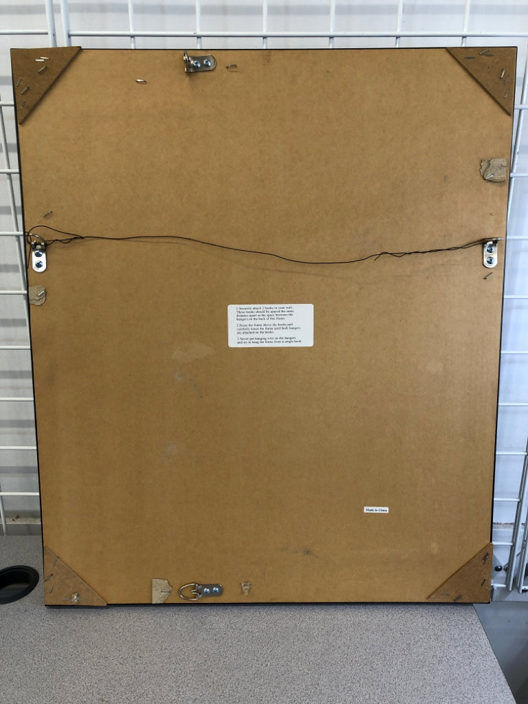 WALL MIRROR W/DISTRESSED & BLACK BORDER.