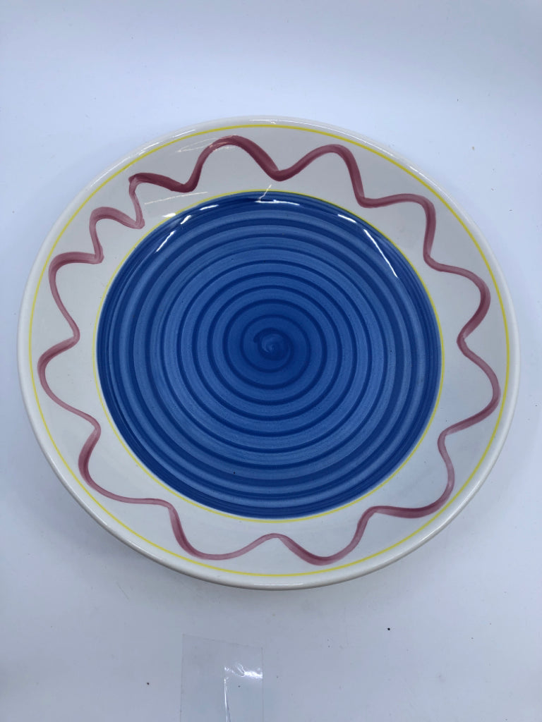 SERVING BOWL BLUE CENTER PINK/YELLOW DETAILS PIER-ONE.