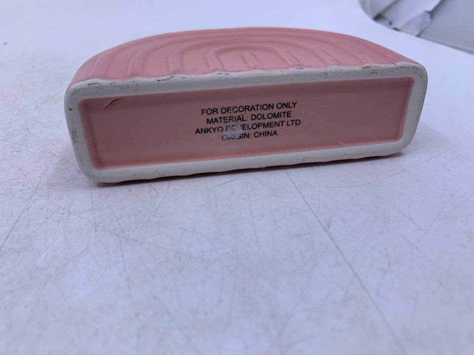 PINK CERAMIC RAINBOW SHAPED VASE.