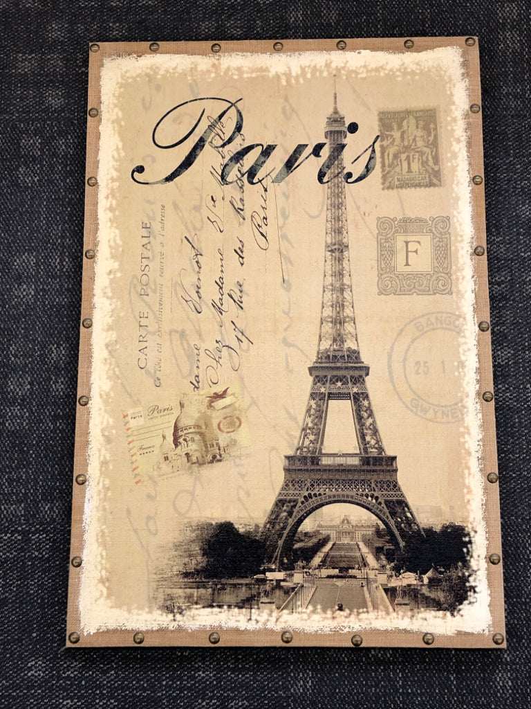 PARIS BURLAP POSTCARD WALL HANGING.