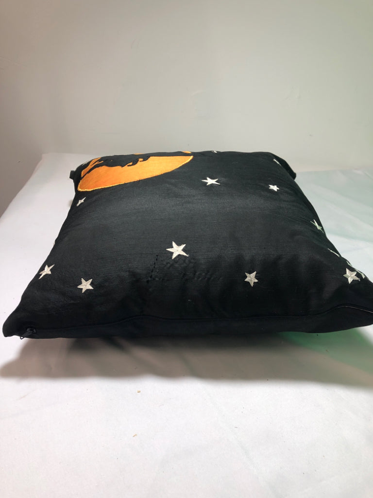 WITCH AND STARS BLACK PILLOW.