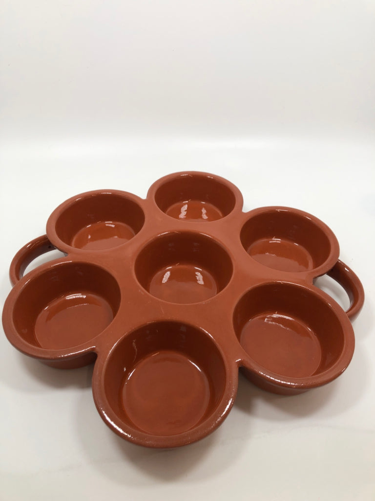 BROWN GLAZE TERRACOTTA ANTIPASTO SERVING PLATTER.