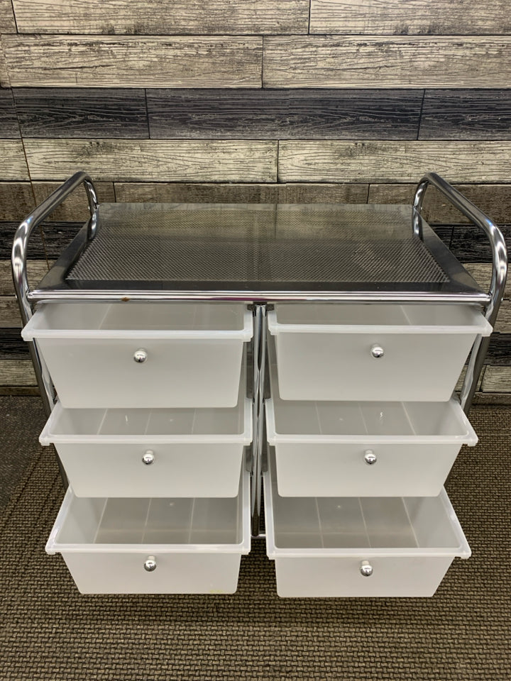 6-DRAWER SILVER PLASTIC ORGANIZER.