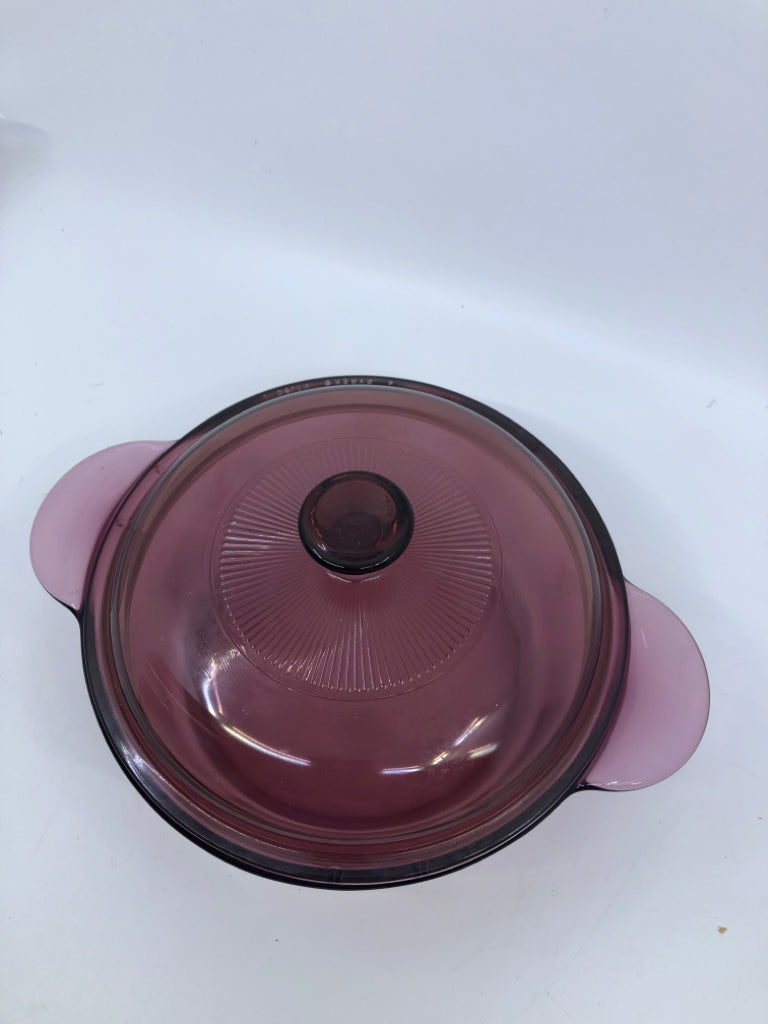 PURPLE GLASS CORNING WARE BAKING DISH W/ COVER.