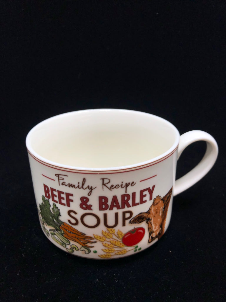 BEEF AND BARLEY SOUP RECIPE MUG.