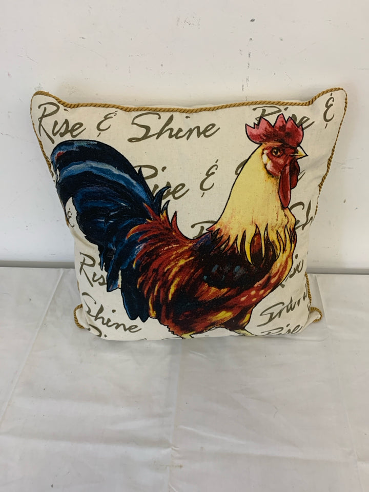 ROOSTER ACCENT PILLOW W/ SCRIPT.