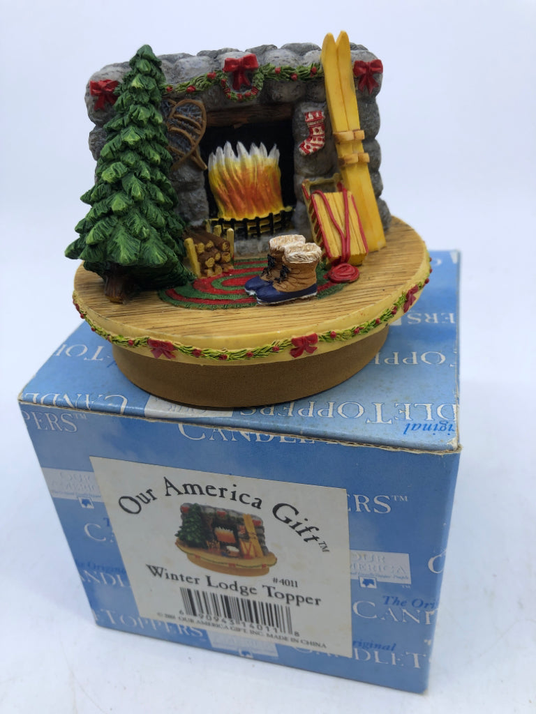 NIB WINTER LODGE CANDLE TOPPER.