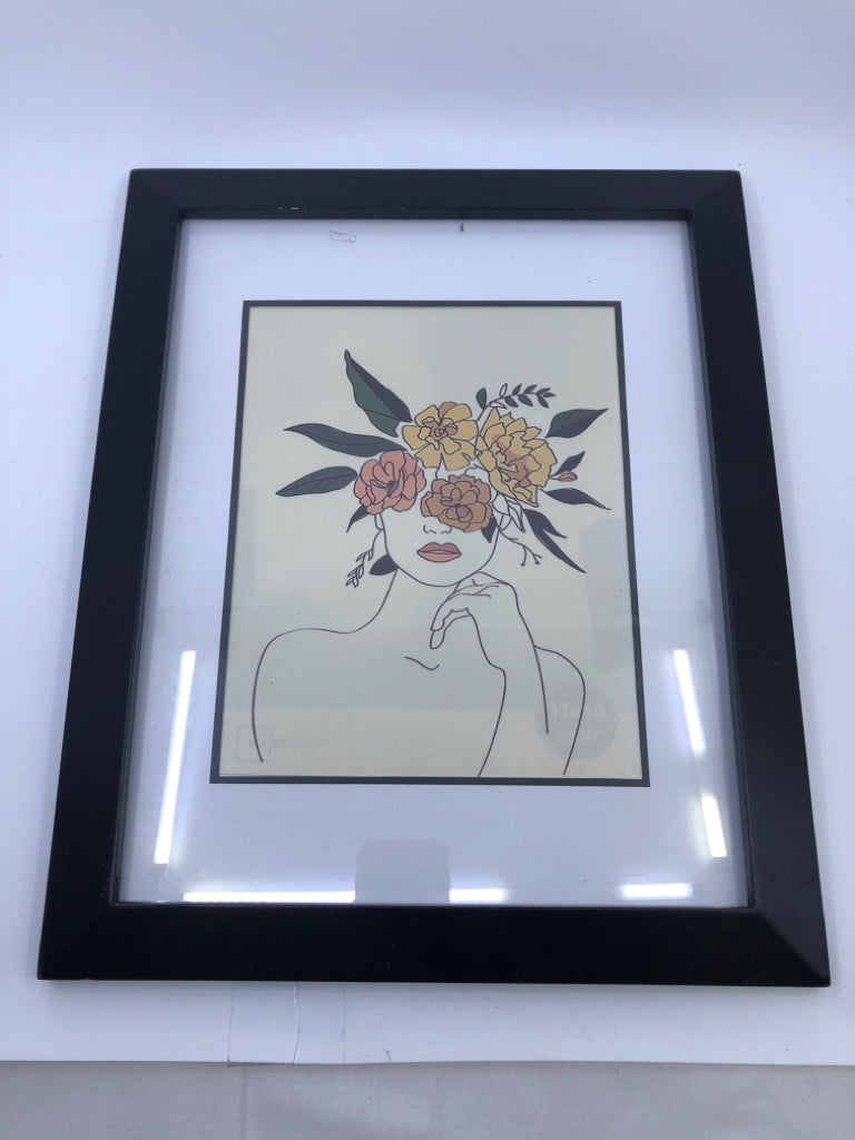 LADY FLOWER HEAD WALL HANGING BLACK FRAME.