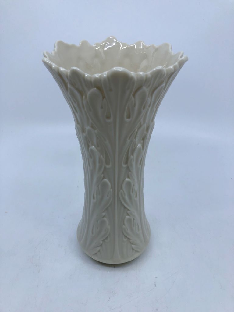 EMBOSSED LEAF PATTERN LENOX VASE.