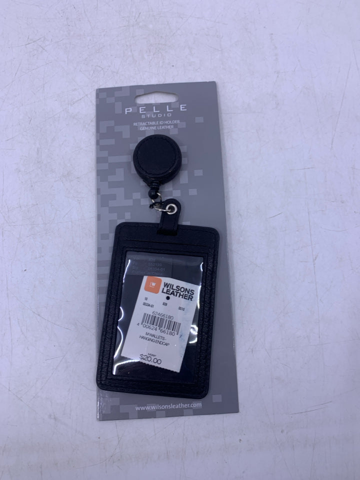 NIP BLACK LEATHER RETRACTABLE NAME TAG WILSON LEATHER.