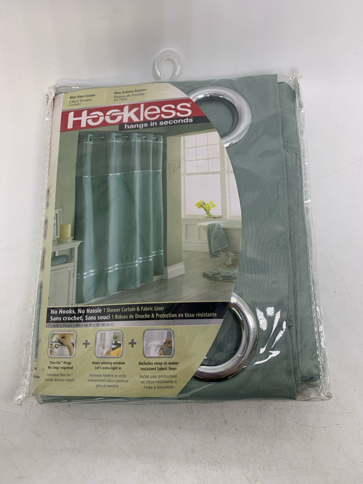 NIP HOOKLESS BLUE SHOWER CURTAIN.