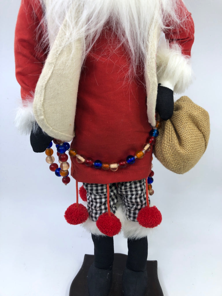 FOLK ART SANTA ON BASE- WITH TOY SACK.