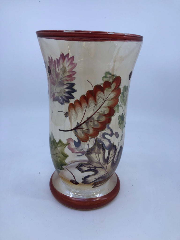 LEAF PAINTED GLASS VASE.