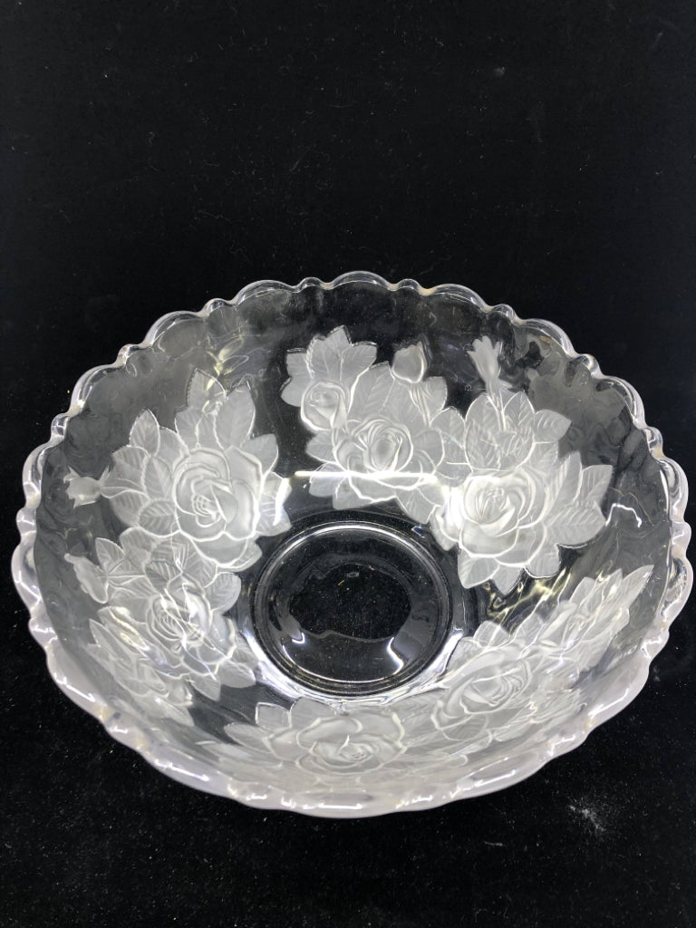 FROSTED ROSE SERVING BOWL.