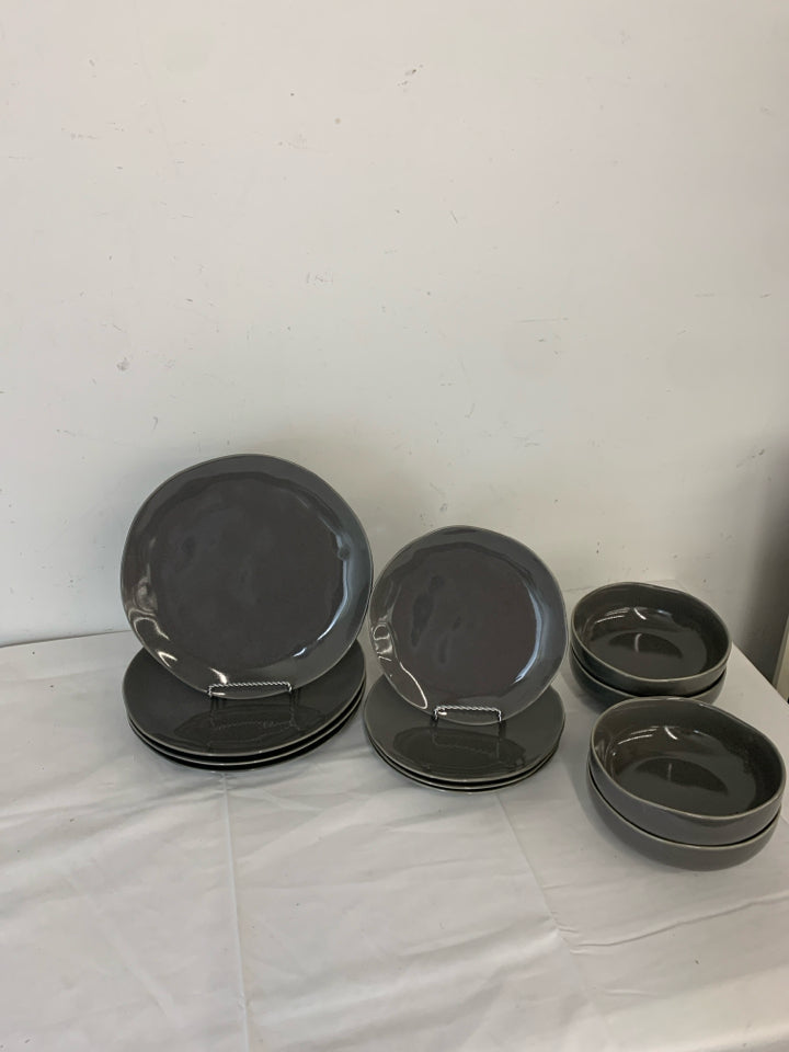 12 PC GREY DISH SET- SVC 4.