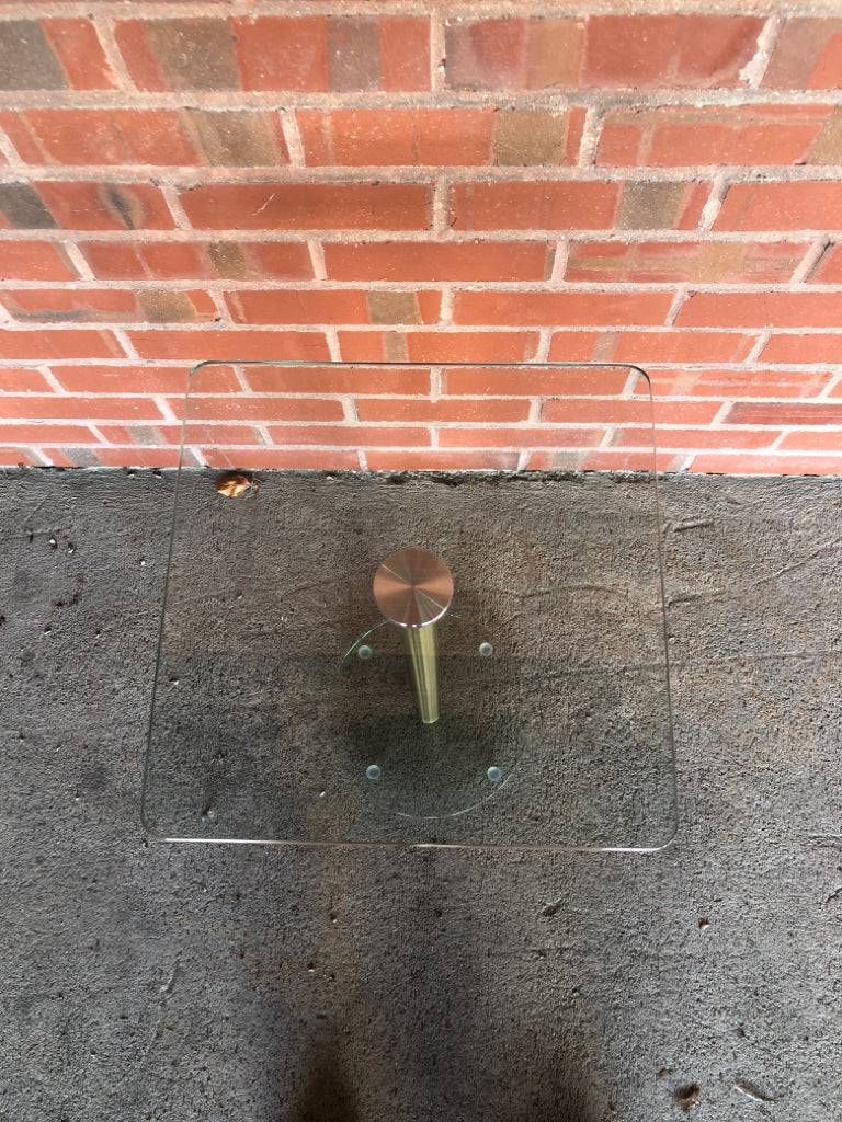 GLASS BASE/TOP METAL SIDE TABLE.