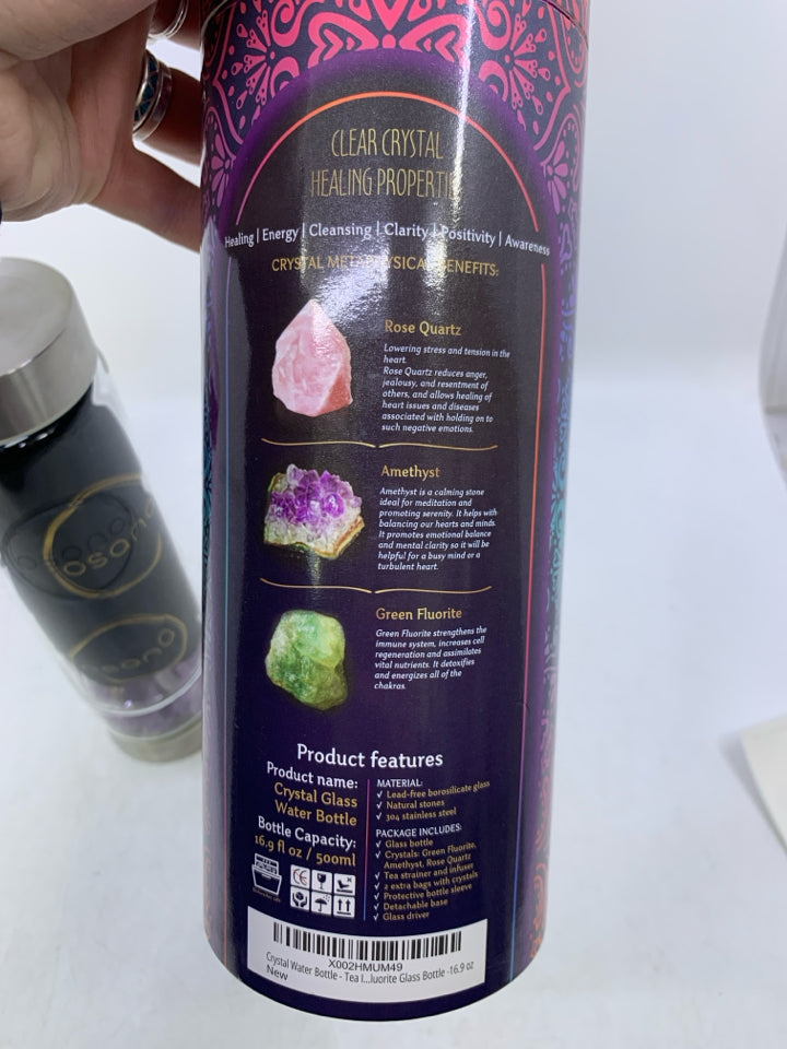 NIB CRYSTAL WATER BOTTLE W/ 3 CHANGEABLE HEALING CRYSTALS.