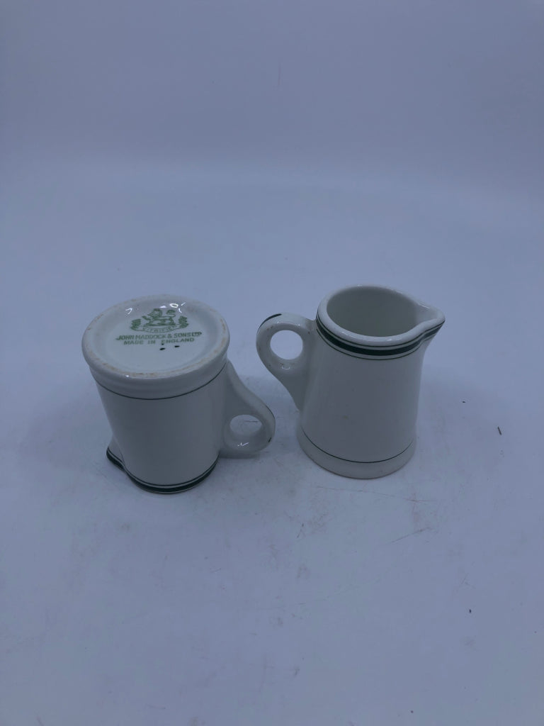 2 VTG CREAMERS W/GREEN RIM JOHN MADDOCK & SONS.