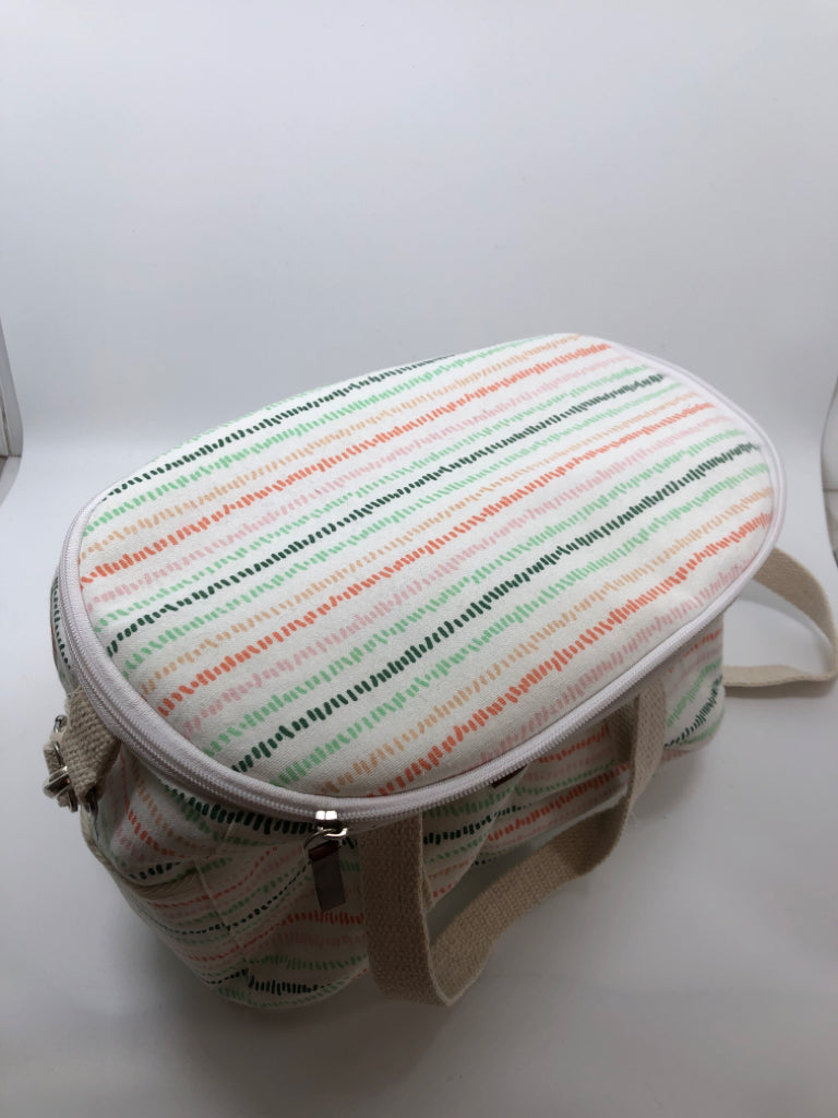 WHITE W/ORANGE GREEN STRIPE COOLER BAG