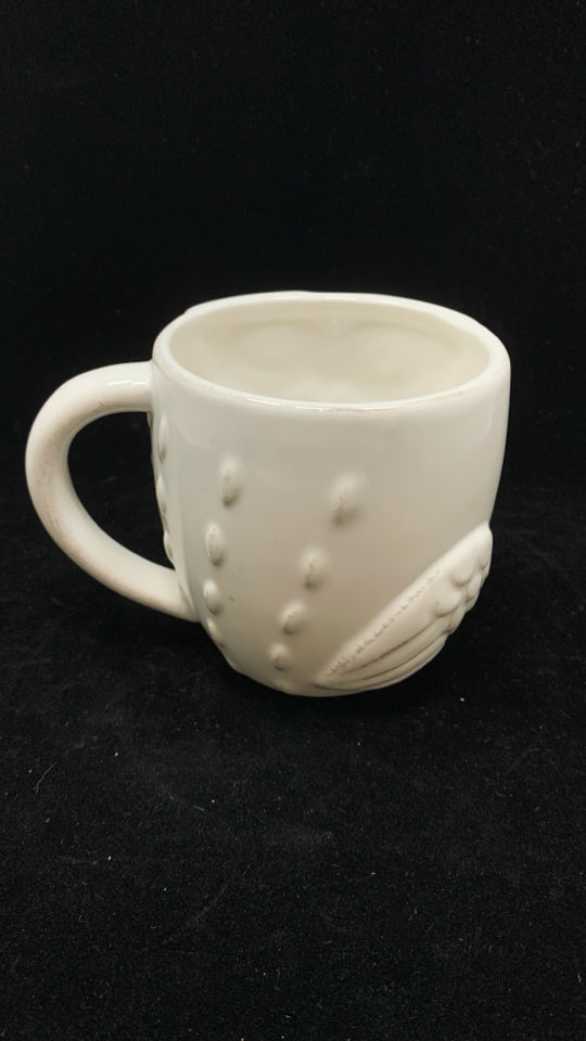 WHITE GLAZED OWL MUG.