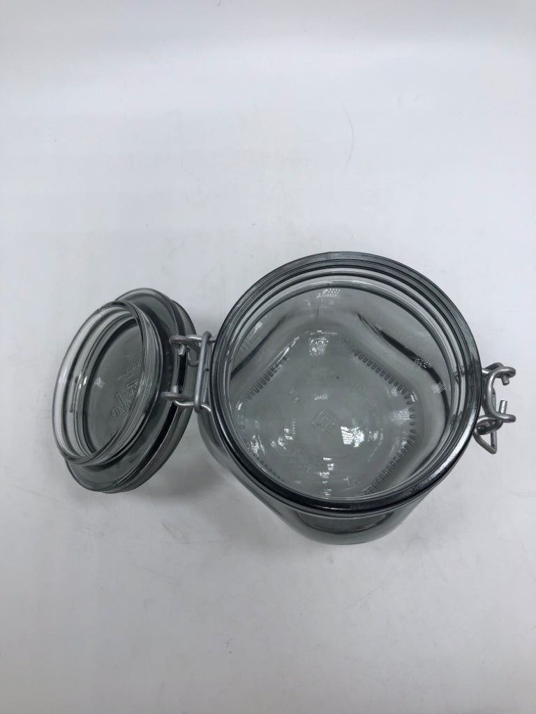 GRAY FIDO GLASS CANISTER.