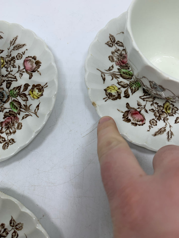 VTG 8PC SVC 4 STAFFORDSHIRE BOUQUET TEA CUPS/SAUCERS.
